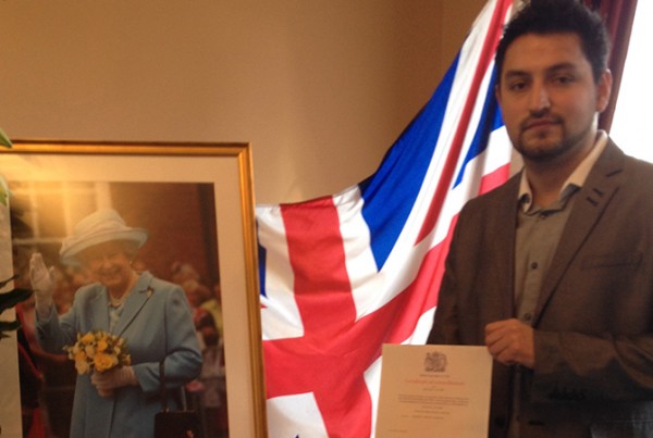 Client with British citizenship certificate and Union Jack